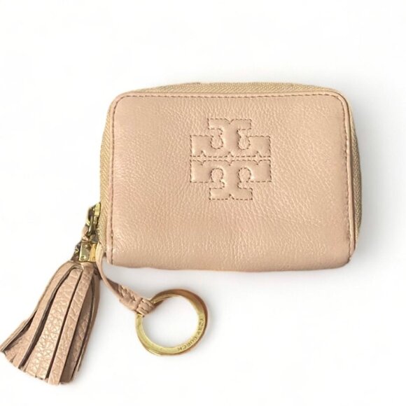 TORY BURCH - BLUSH PINK LEATHER WRISTLET KEY COIN POURSE - WITH TASSLE - Picture 1 of 3
